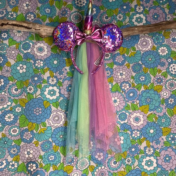 ##NWPT## Disney Minnie Mouse Unicorn Holographic Sequin Ear Headband